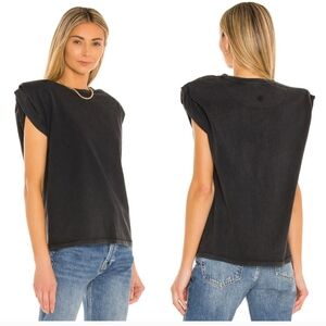 Anine Bing Tanner Structured Shoulder Tee in Washed Black Women's Size Small